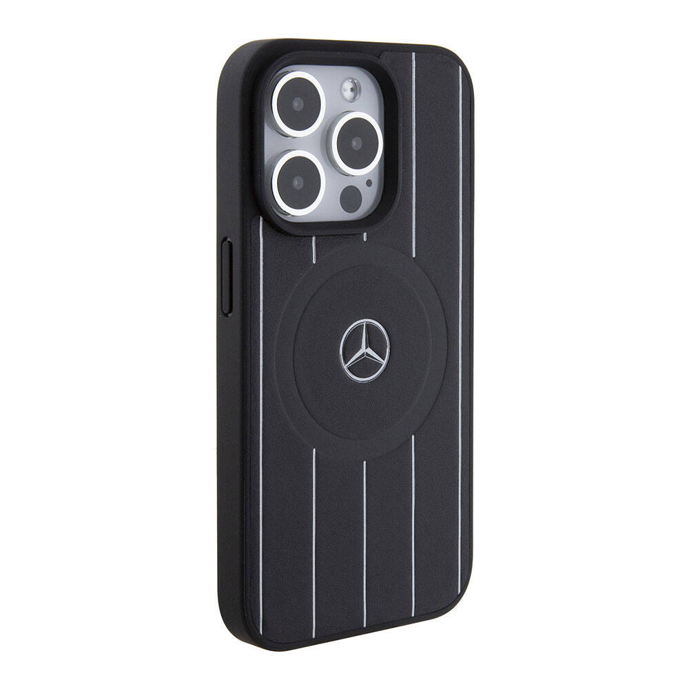 Mercedes Benz iPhone 15 Pro Orjinal Lisanslı M-safe Şarj Özellikli Baskı Logolu Paralel Çizgi Desenli Deri Kılıf Mercedes Benz iPhone 15 Pro Orjinal Lisanslı M-safe Şarj Özellikli Baskı Logolu Paralel Çizgi Desenli Deri Kılıf